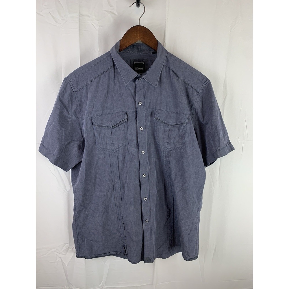 7 Diamonds Shirt Adult XL Gray/Blue Short Sleeve‎ Button Down 2 Pockets Mens